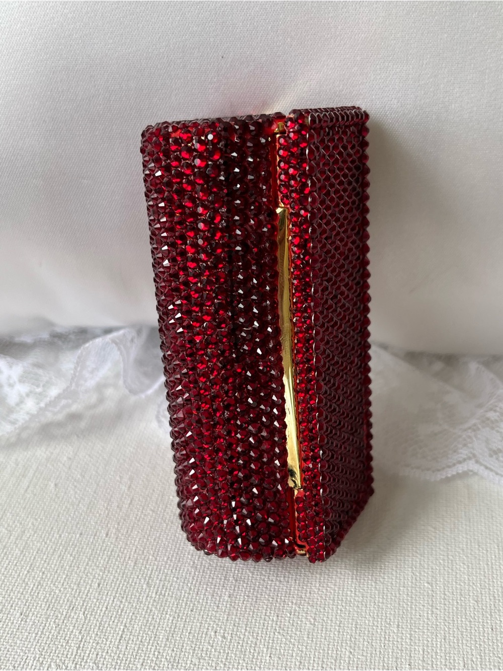 Judith Leiber Red Crystal Lipstick Compact Mirror Case, Like New - Picture 11 of 13